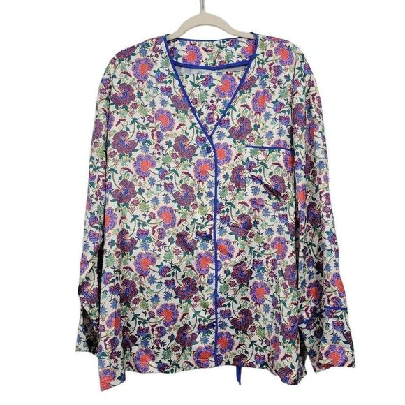 NWT Summersalt The Cloud 9 Silky Pajama Set Plus Sz 2XL White Floral Wide Leg - Picture 2 of 10